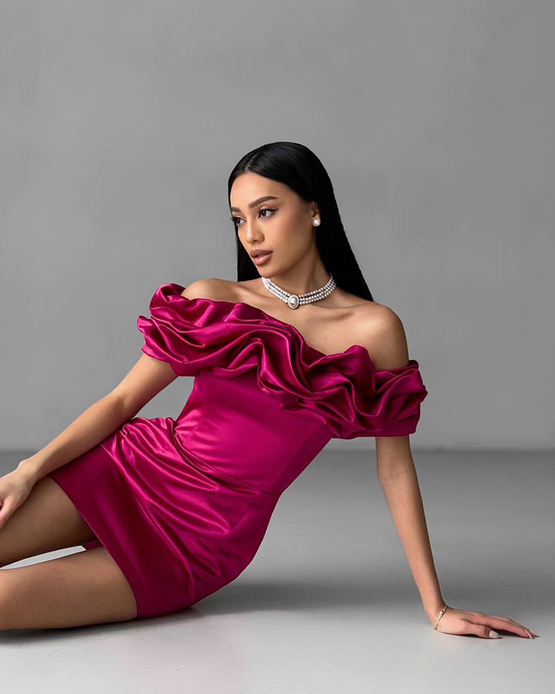 sculptural-ruffle-satin-mini-dress